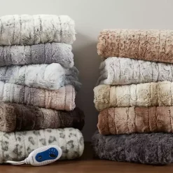 Beautyrest Marble Faux Fur Oversized Heated Throw