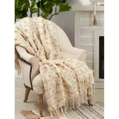 Beige Dotted Fringe Throw Blanket