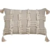 Beige Frayed Tassel Lumbar Pillow