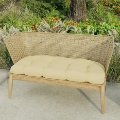 Beige French Edge Outdoor Wicker Settee Cushion