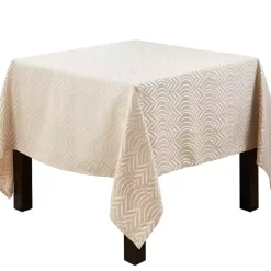 Beige Jacquard Leaf Tablecloth, 72 in.