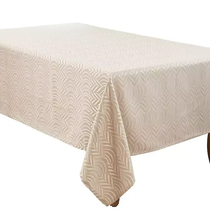 Beige Jacquard Leaf Tablecloth, 90 in.