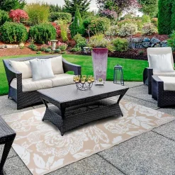 Beige Roses Outdoor Area Rug, 4x6