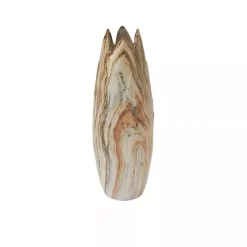 Beige Stoneware Jagged Vase, 20 in.