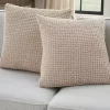 Beige Waffle Knit Chenille Throw Pillows, Set of 2