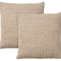 Beige Waffle Knit Chenille Throw Pillows, Set of 2