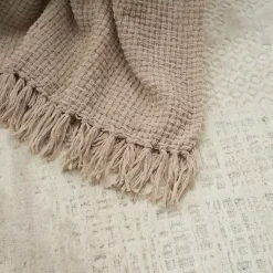 Beige Woven Waffle Knit Chenille Throw