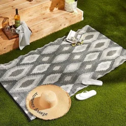 Black & Gray Diamond Stripe Outdoor Area Rug, 4x6