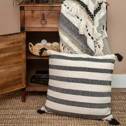 Black & White Bungalow Stripe Throw Pillow