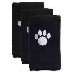 Black & White Embroidered Paw Pet Towels, Set of 3