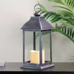 Black and Brushed Silver LED Candle Lantern