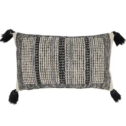 Black and Cream Woven Block Tassel Lumbar Pillow