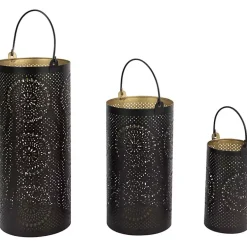 Black and Gold Laser Cut Floral Lanterns, Set of 3