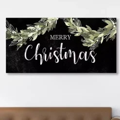 Black and Green Merry Christmas Canvas Art Print