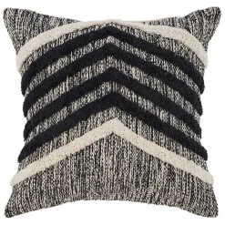 Black and Metallic Fringe Textured Pillow