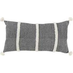 Black and White Artisanal Stripes Lumbar Pillow