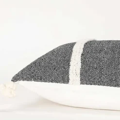 Black and White Artisanal Stripes Lumbar Pillow