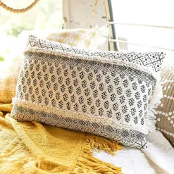 Black and White Boho Print Lumbar Pillow
