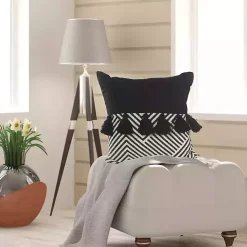Black and White Chevron Pillow with Tassels