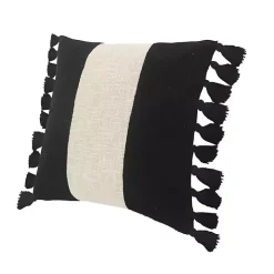 Black and White Cotton Throw Pillow with Tassels