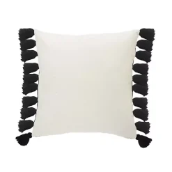 Black and White Cotton Throw Pillow with Tassels