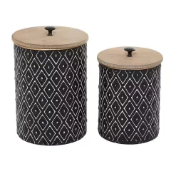 Black and White Embossed Diamond Jars, Set of 2