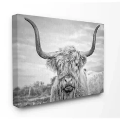 Black and White Highland Cow Canvas Art Print