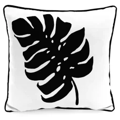 Black and White Palm Leaf Outdoor Pillow