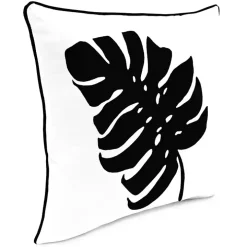 Black and White Palm Leaf Outdoor Pillow