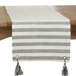 Black and White Rustic Stripe Tassel Table Runner