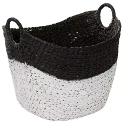 Black and White Seagrass Ring Handle Basket