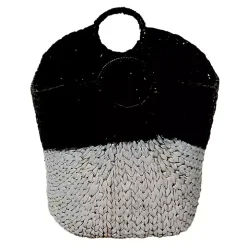 Black and White Seagrass Ring Handle Basket