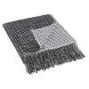 Black and White Waffle Knit Fringe Throw