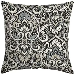 Black Aurora Damask Outdoor Pillow