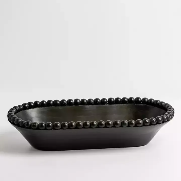 Black Beaded Wood Dough Bowl