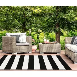 Black Cabana Stripe Indoor/Outdoor Area Rug, 3x5