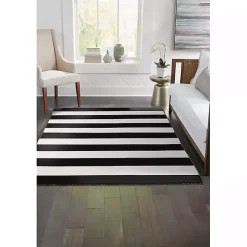 Black Cabana Stripe Indoor/Outdoor Area Rug, 3x5