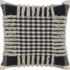 Black Check Textured Pillow