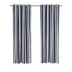 Black Coastal Stripe Outdoor Curtain Panel, 96 in.