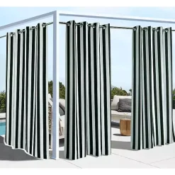 Black Coastal Stripe Outdoor Curtain Panel, 96 in.