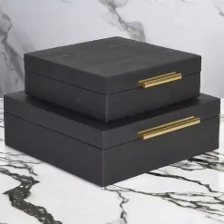 Black Faux Shagreen 2-pc. Square Decorative Boxes