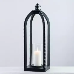 Black Fieldstone Beaded Lantern, 27 in.