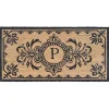 Black Fleur De Lis Monogram P Doormat