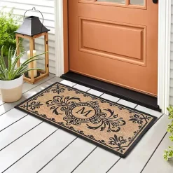 Black Fleur De Lis Monogram M Doormat