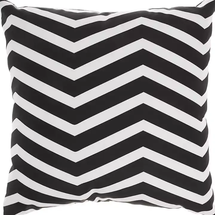 Black Floral Chevron Outdoor Throw Pillow