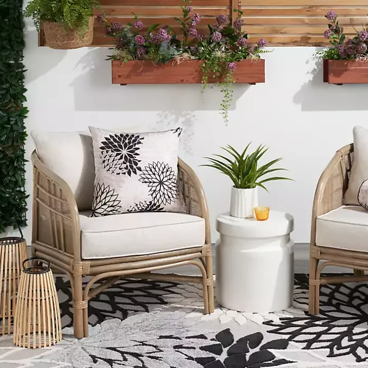 Black Floral Chevron Outdoor Throw Pillow