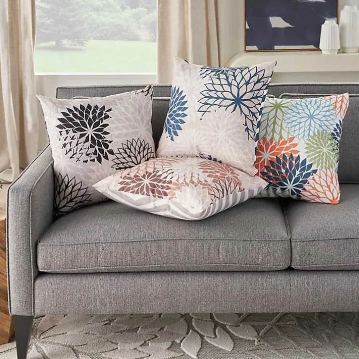 Black Floral Chevron Outdoor Throw Pillow