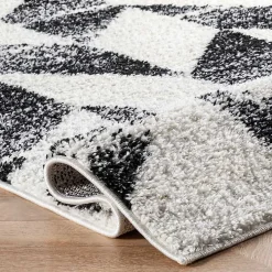 Black Herringbone Shag Area Rug, 9x12