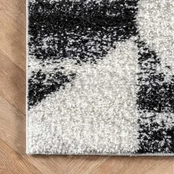 Black Herringbone Shag Area Rug, 9x12