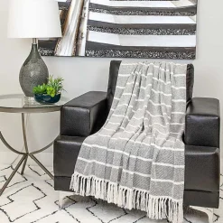 Black Herringbone Striped Throw